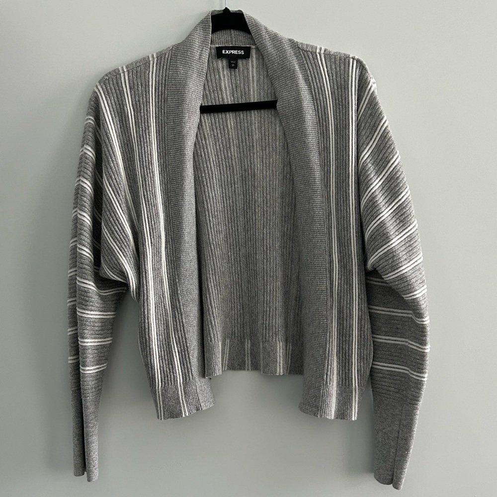 Gray/White Striped Cardigan